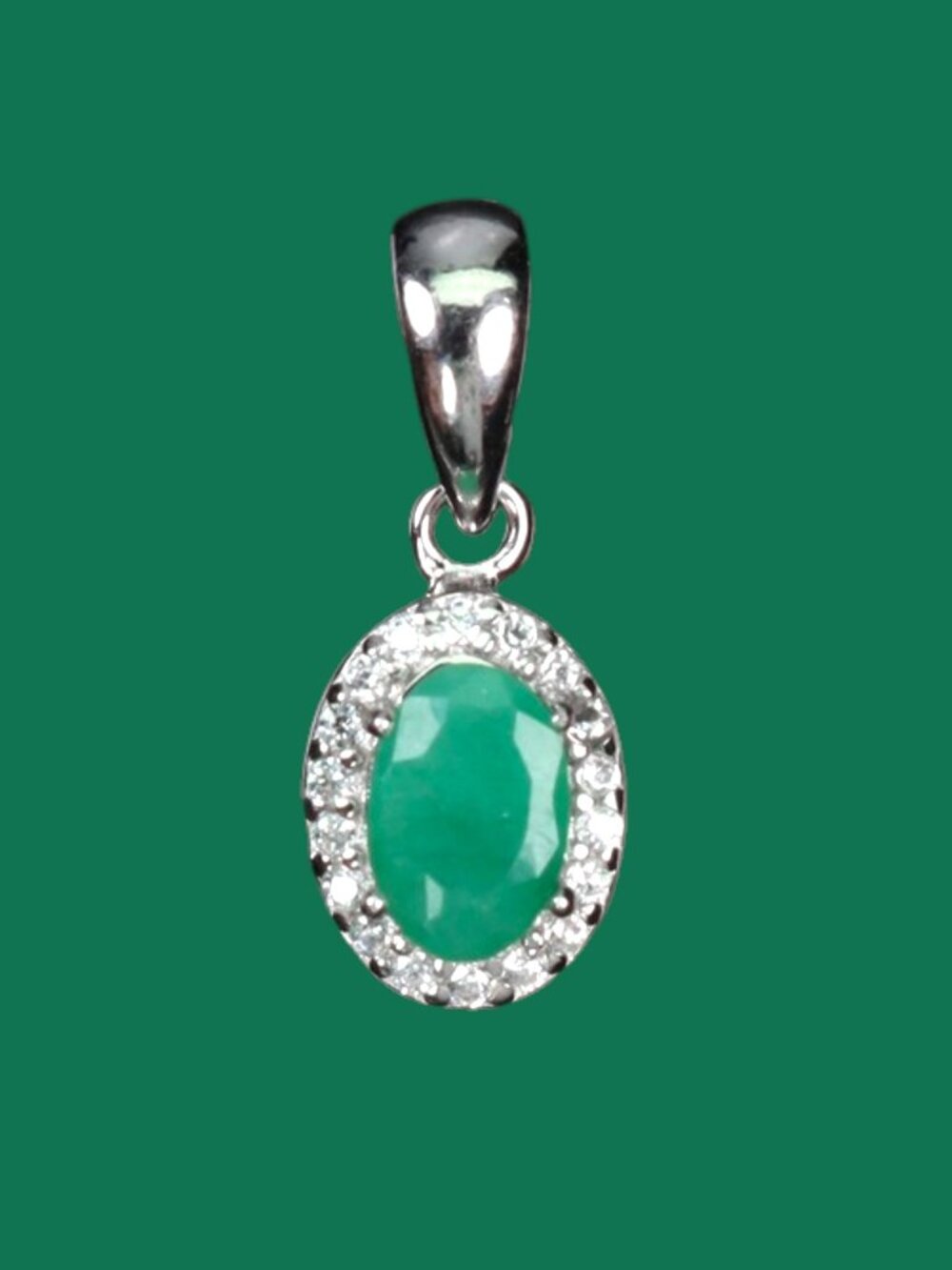 925 Sterling Silver Oval Emerald 6x4mm Natural Gemstone Pendant